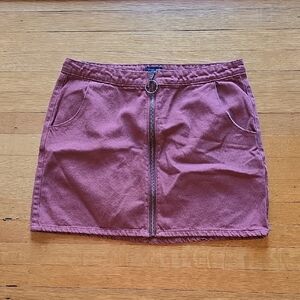 Angel Kiss, Denim Mini Skirt, Full Front Zip O-Ring, Terracotta, VGUC, XL